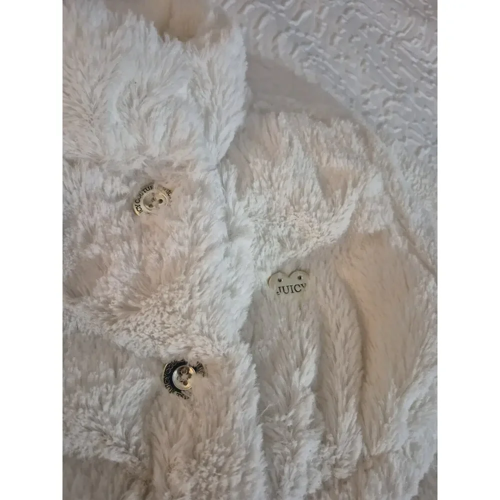 💥 Juicy Couture Girls Jacket Coat Kids Size 4t White Faux Fur Button Chic D2